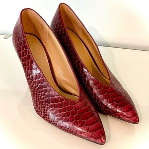 Michael Kors Snake Embossed Heels in Burgundy